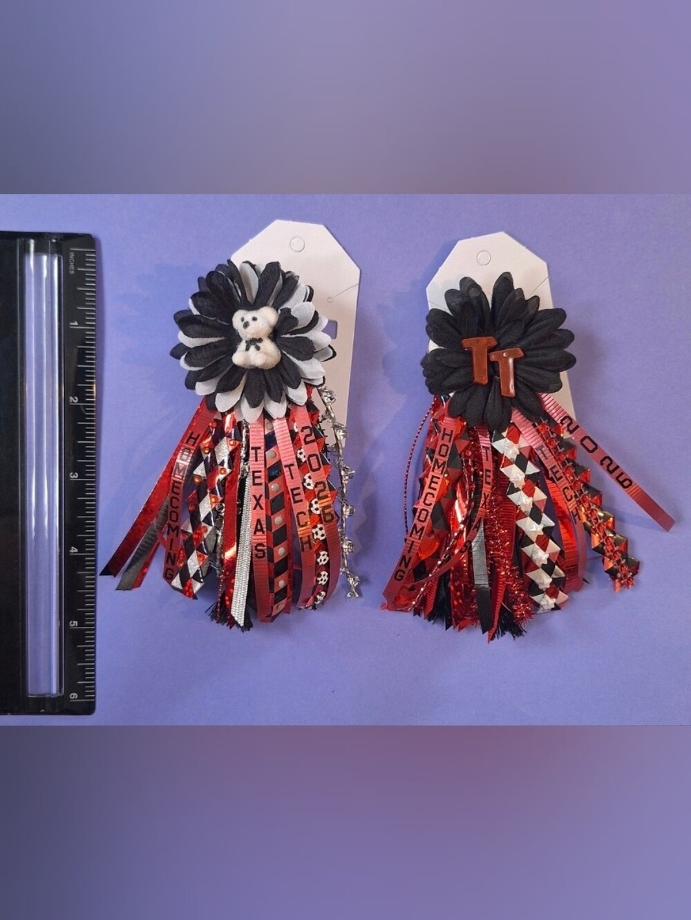 Handmade Red & Black Homecoming Mini Mum Pin 4.5 In Tech Texas 2026 Choice of 1.